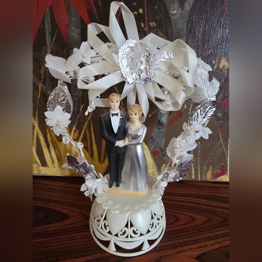 Vintage 1950's Wedding Cake Topper Vintage Blonde Couple & 25th Anniversary